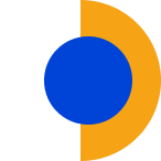 Icono decorativo de círculo azul y arco amarillo, servicios de automatización Enterdev